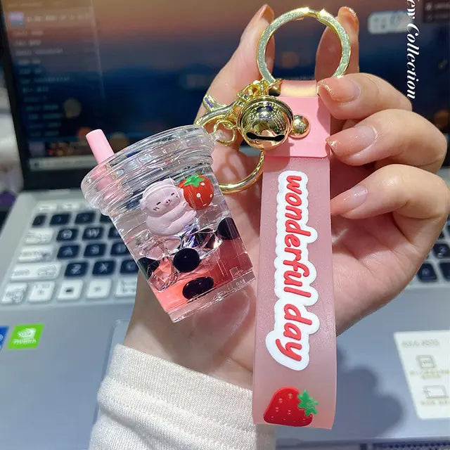 Floating Animal Milk Tea Keychain