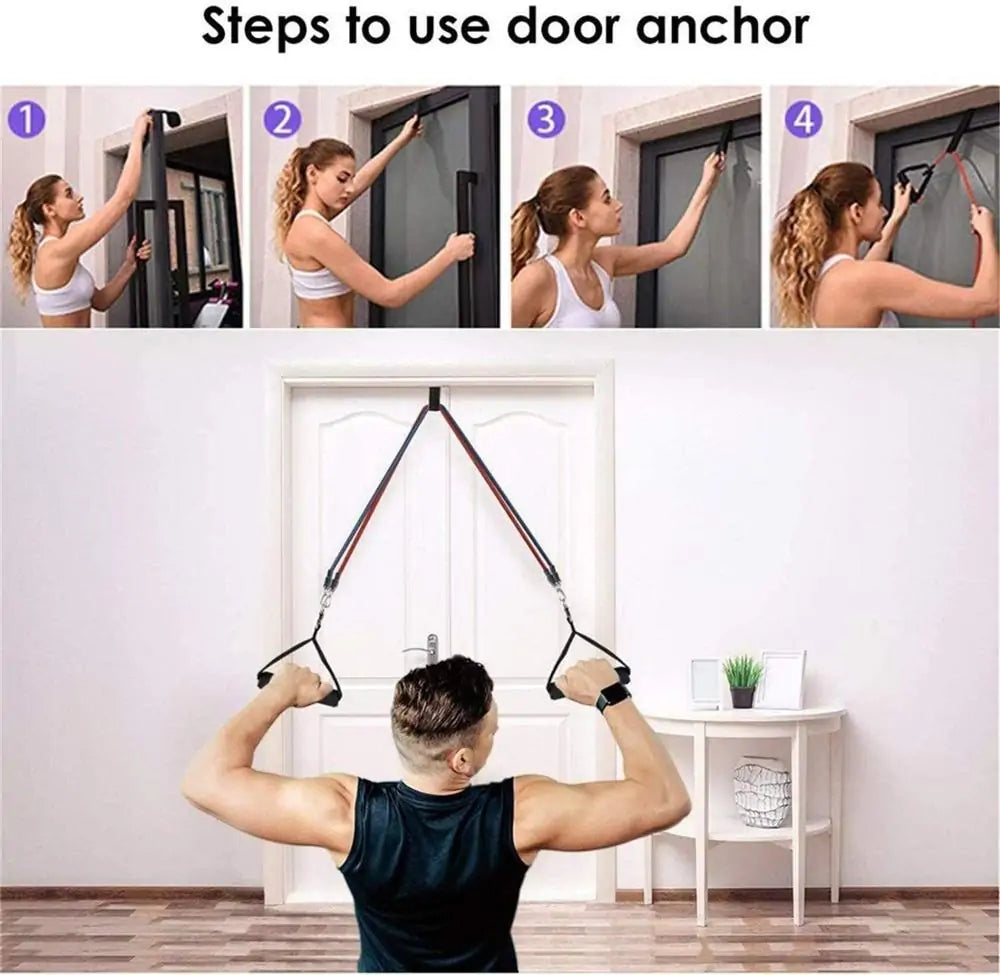 150 lbs Fitness Resistance Bands with Door Anchor: Muscle Training Elastic Pull Rope