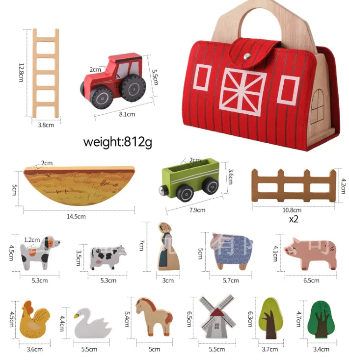 Barn-Themed Wooden Building Blocks Set