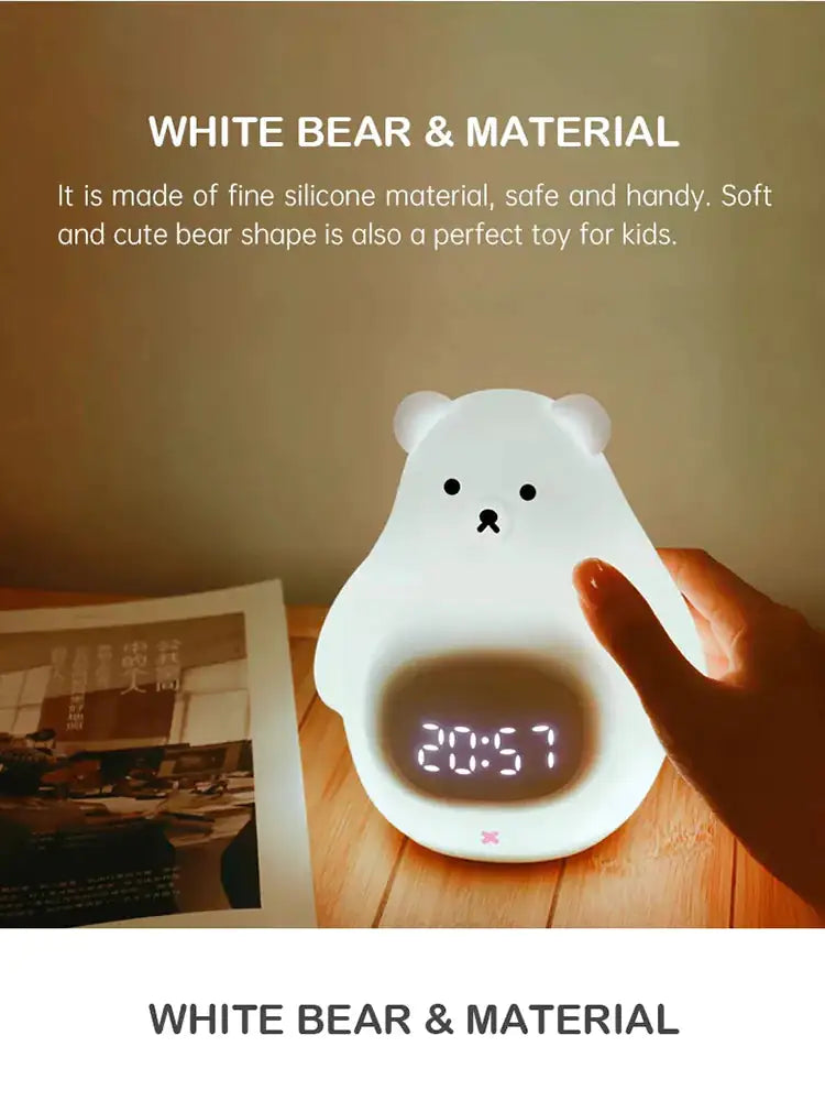 Big White Bear Children Wake-Up Silicone Light LED Clock