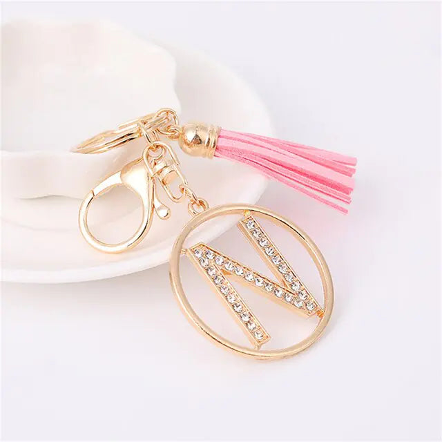 Rhinestones English Letter Alloy Keychain