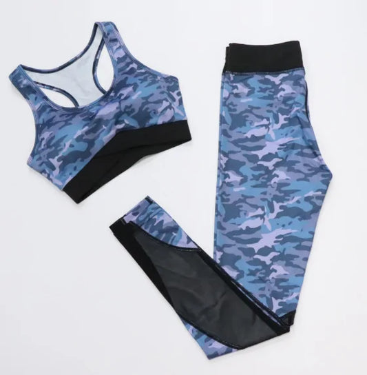 SAGACE Women's Camo Yoga Suit: 2-Piece High Waist Hip Pants & Vest Set