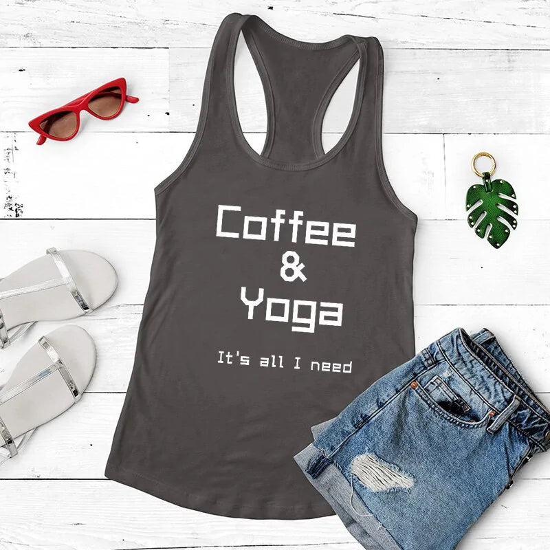 Repeat Coffee, Yoga, Wine: Women's Funny Racerback Tank for Gym and Summer Workouts