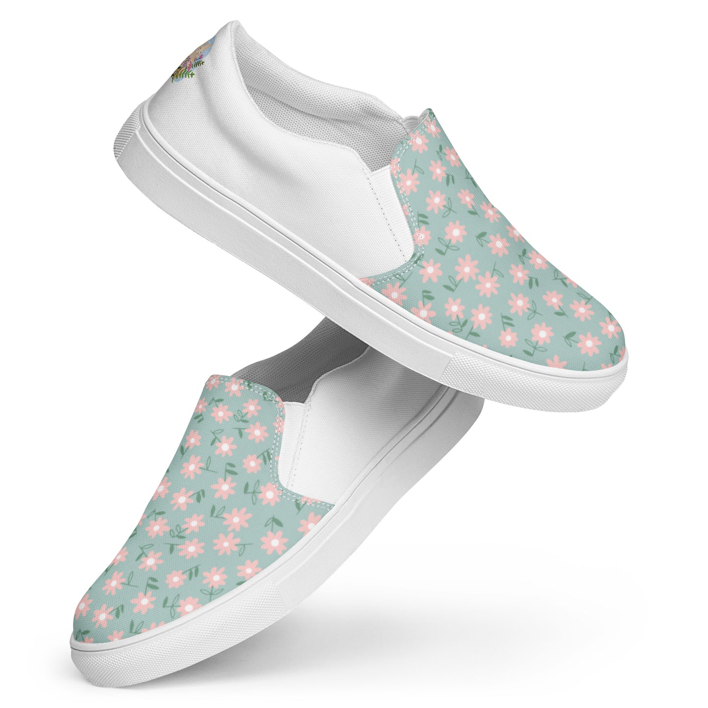 Women’s slip-on canvas shoes (White Rabbit in Flowers)