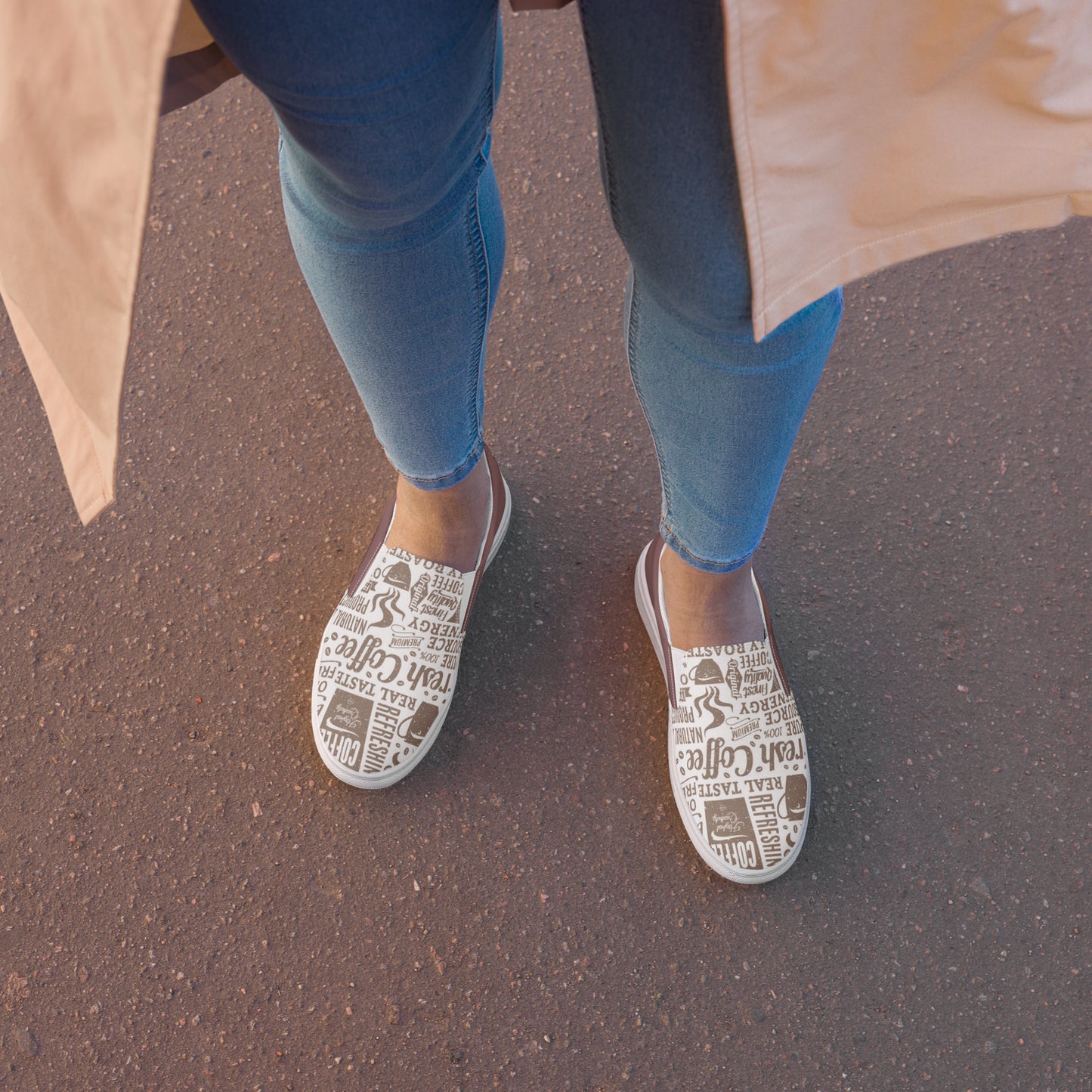 Women’s slip-on canvas shoes (I Need Coffee Right Meow)