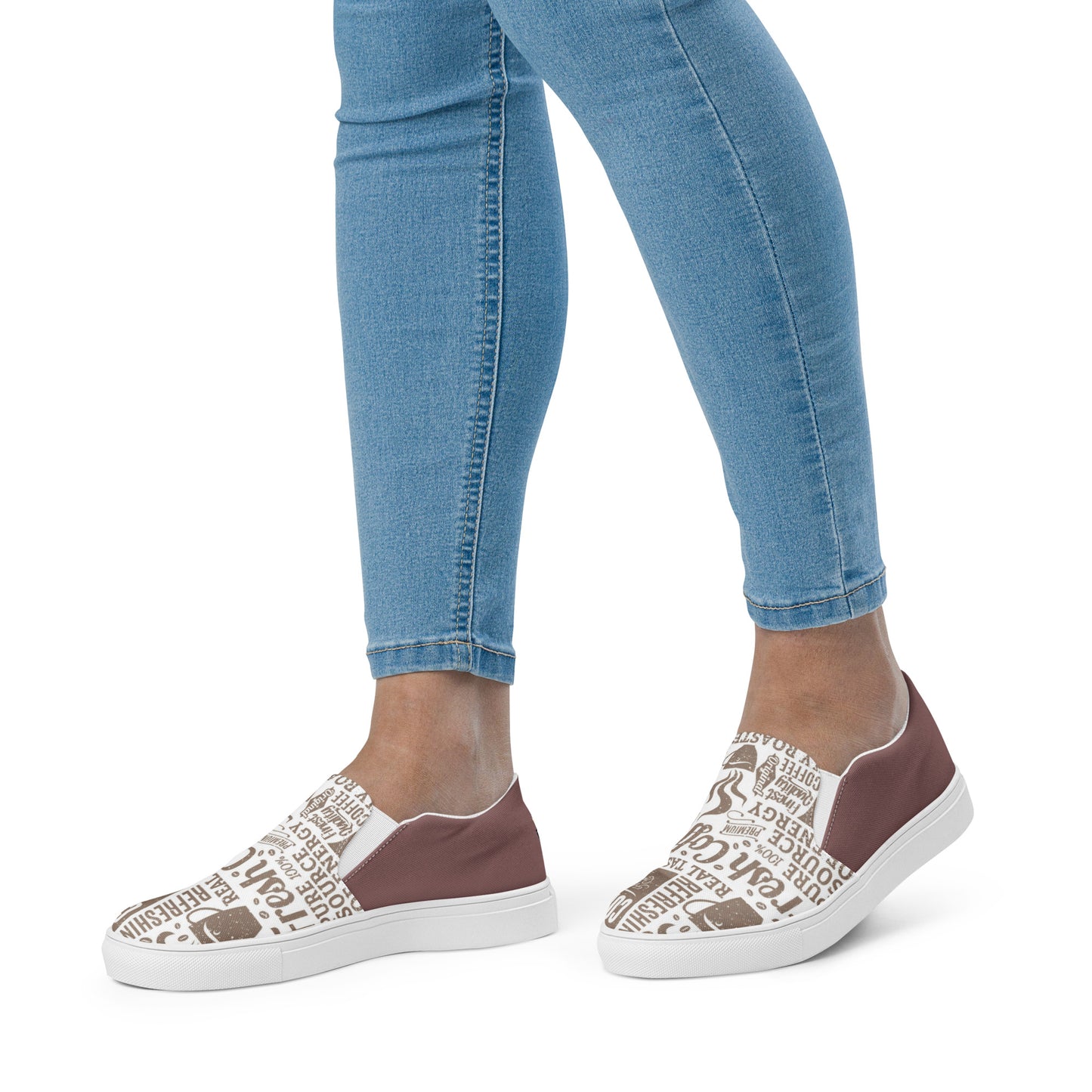 Women’s slip-on canvas shoes (I Need Coffee Right Meow)