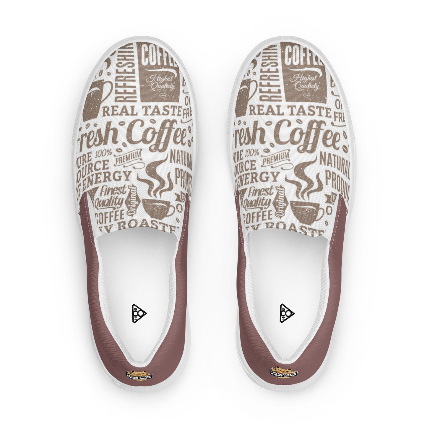 Women’s slip-on canvas shoes (I Need Coffee Right Meow)