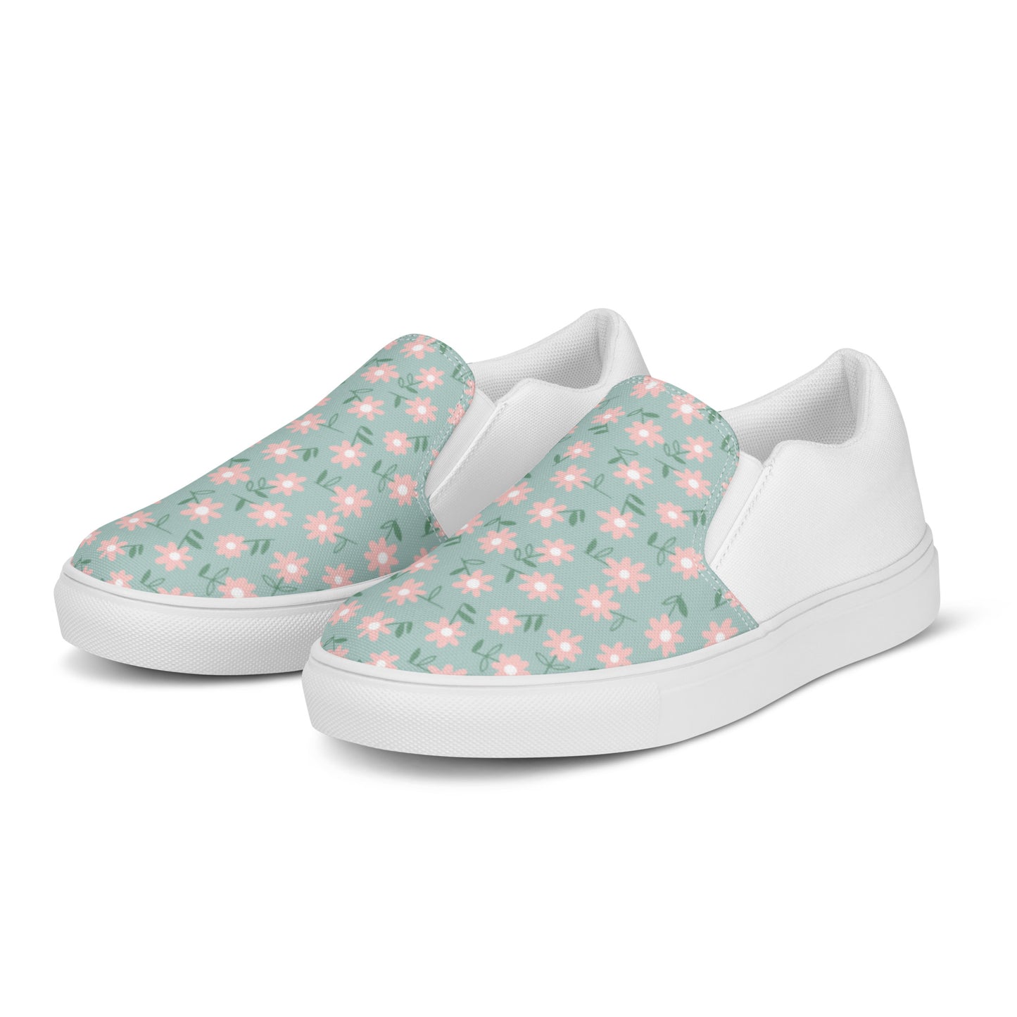 Women’s slip-on canvas shoes (White Rabbit in Flowers)