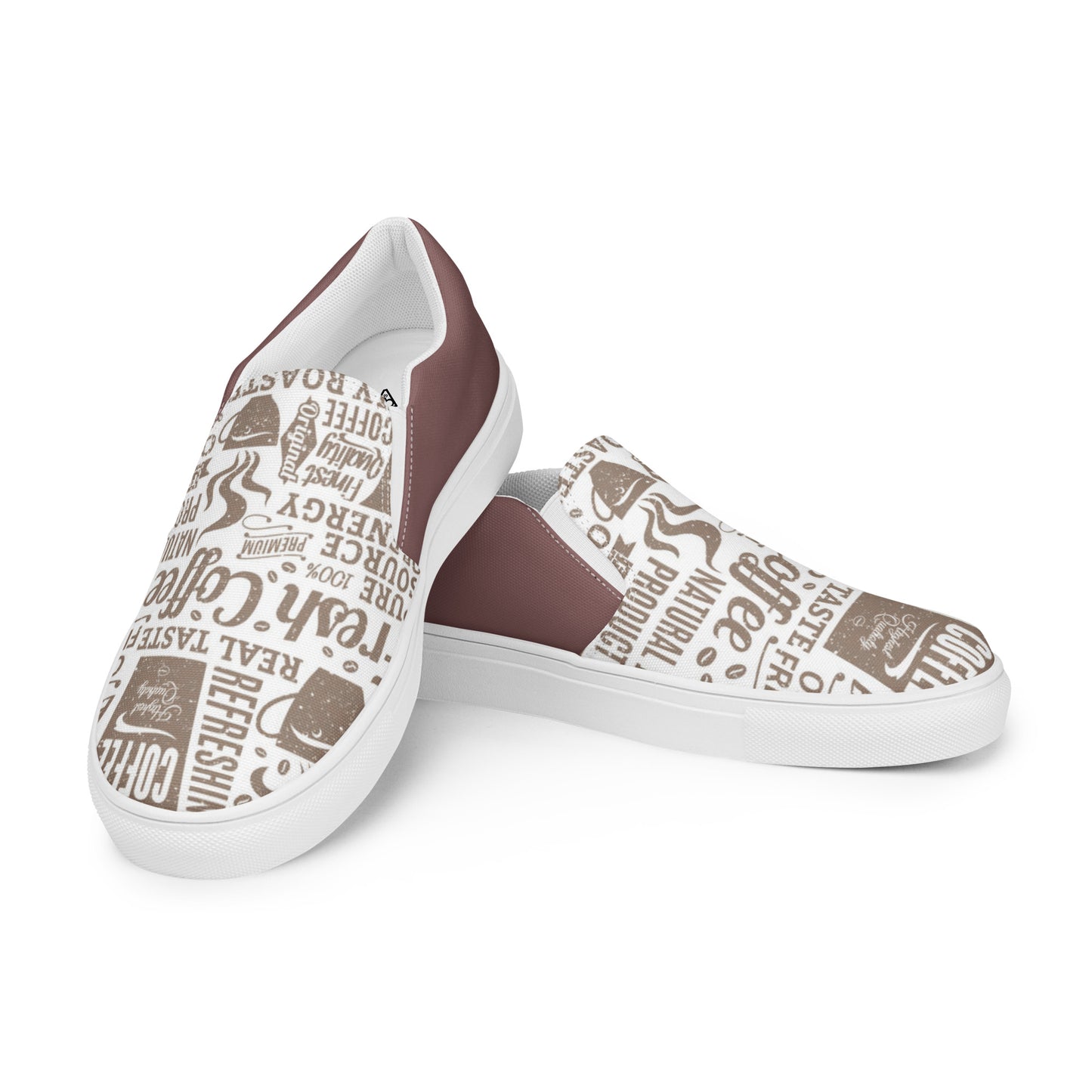 Women’s slip-on canvas shoes (I Need Coffee Right Meow)