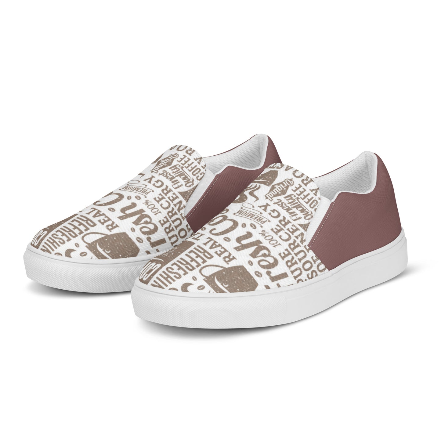 Women’s slip-on canvas shoes (I Need Coffee Right Meow)