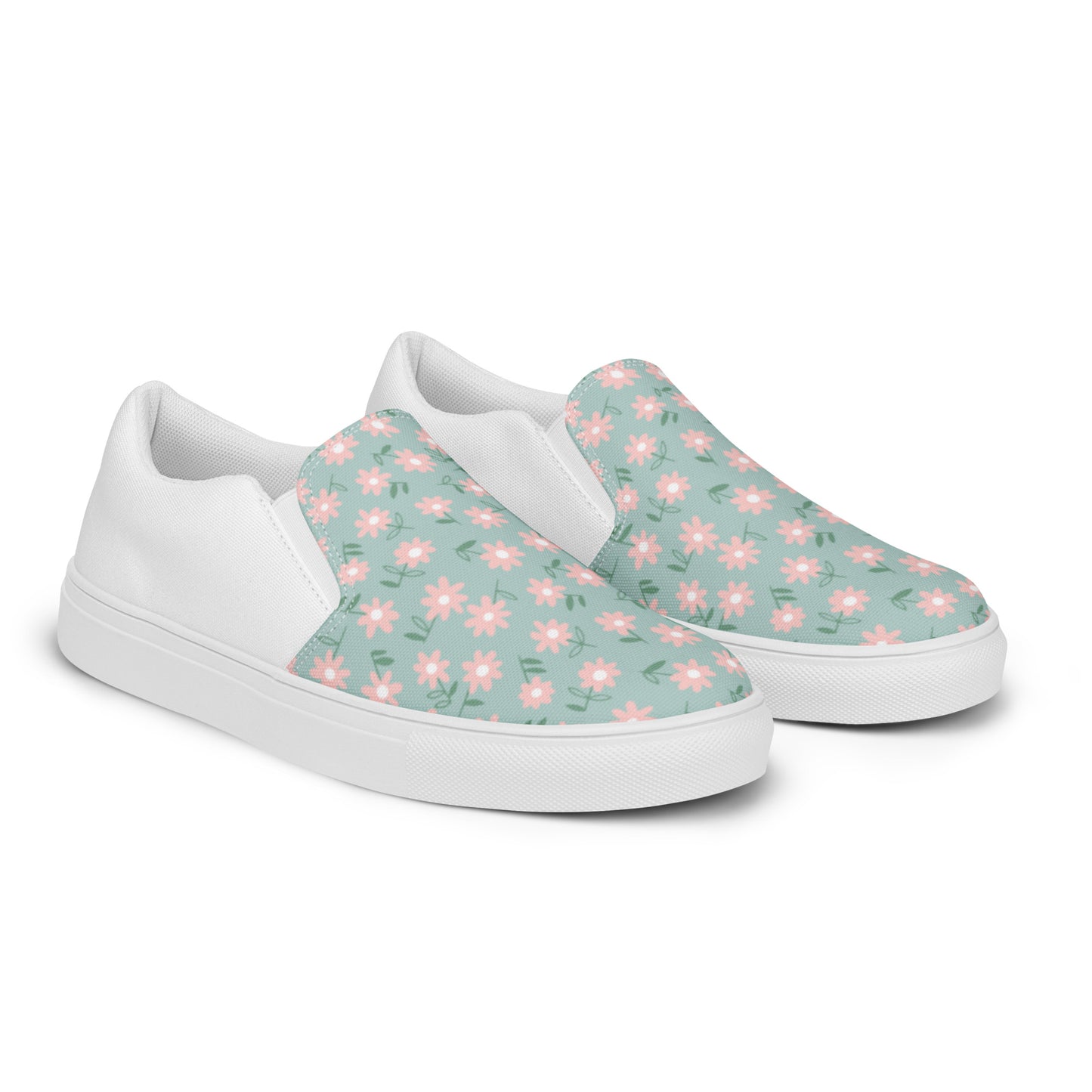 Women’s slip-on canvas shoes (White Rabbit in Flowers)