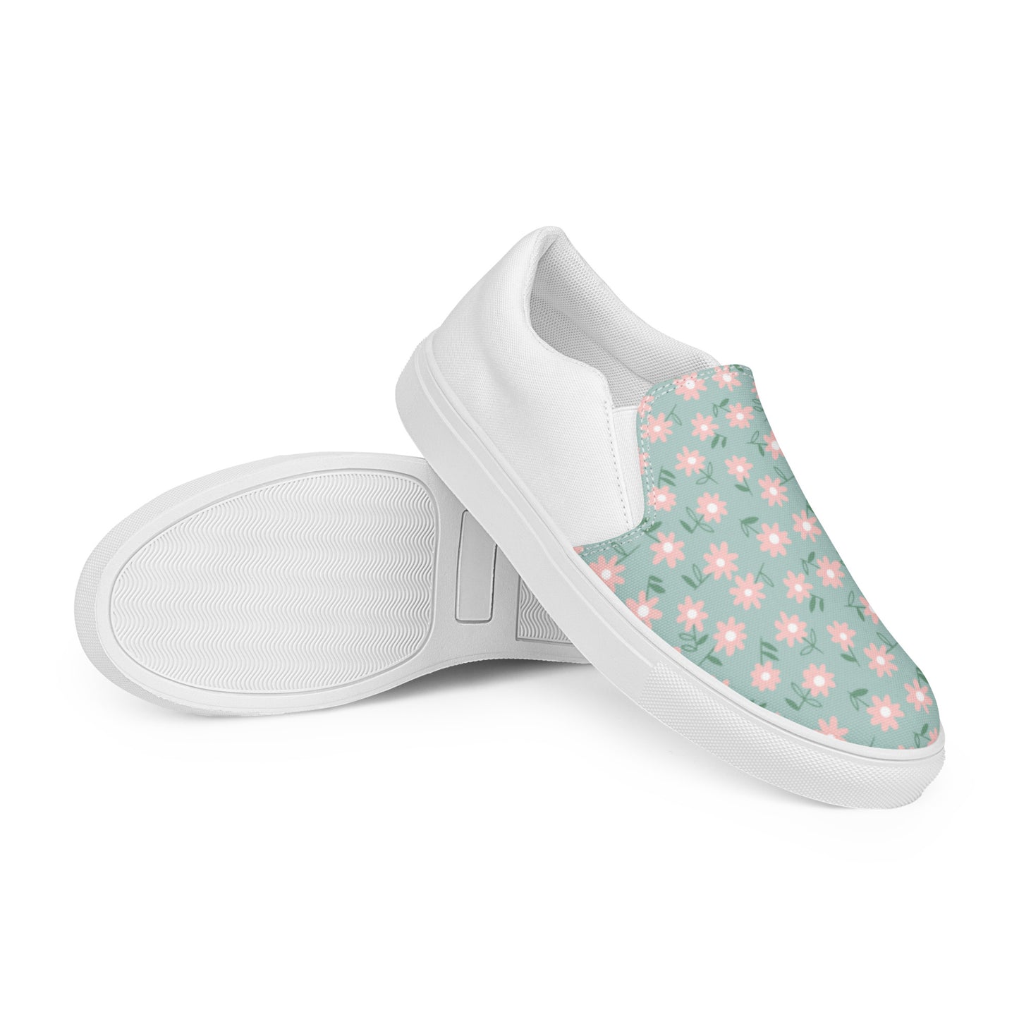 Women’s slip-on canvas shoes (White Rabbit in Flowers)