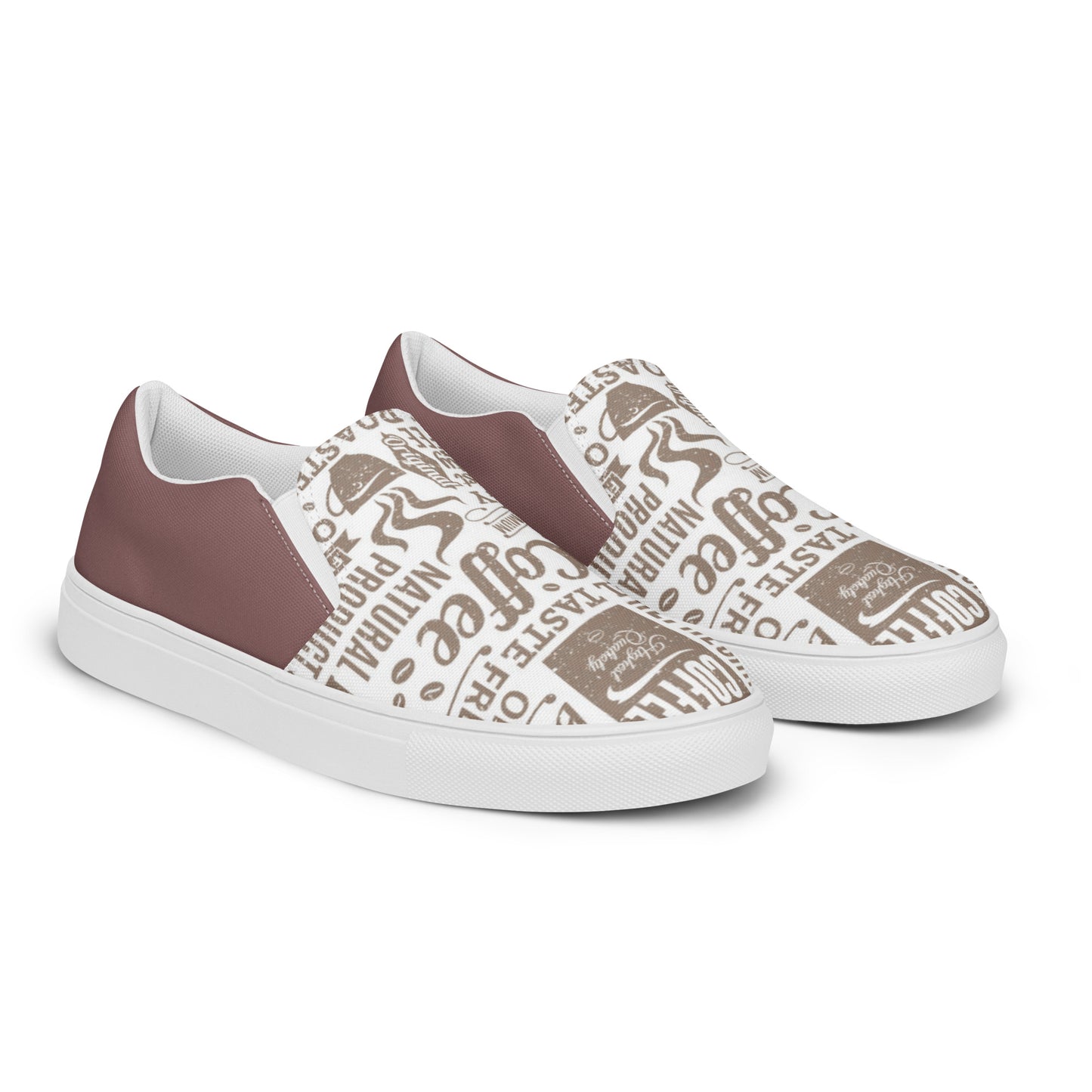 Women’s slip-on canvas shoes (I Need Coffee Right Meow)