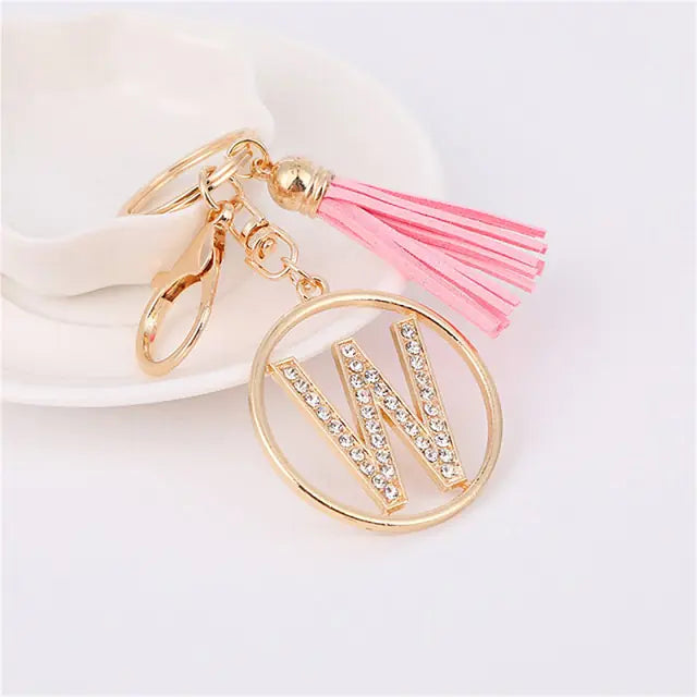 Rhinestones English Letter Alloy Keychain